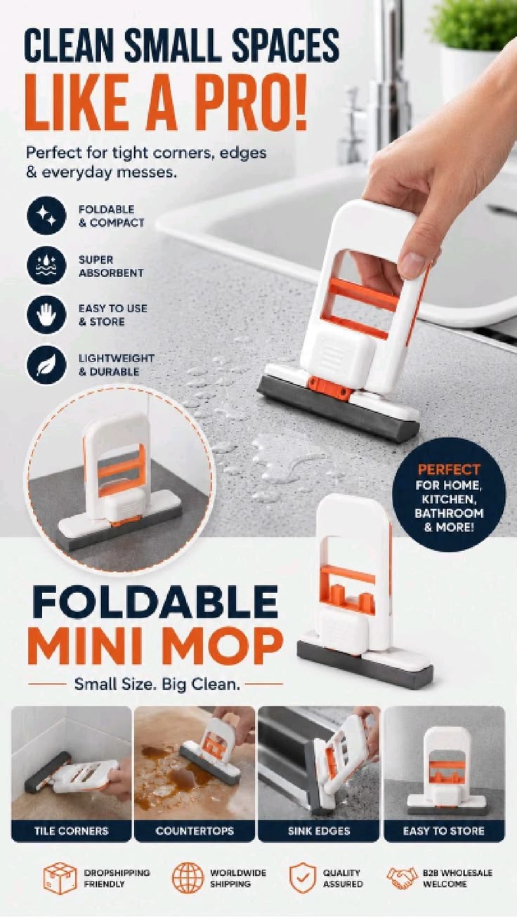 🧹 Foldable Mini Mop – Small Size. Big Clean.